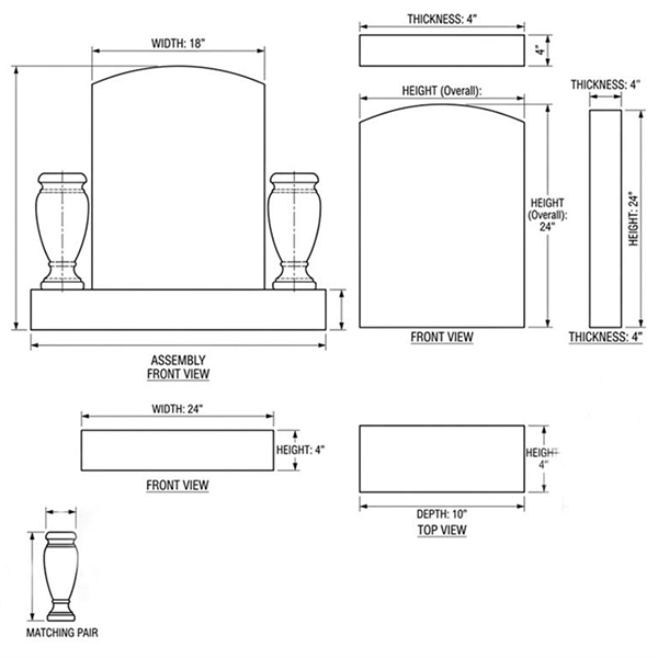 single upright headstone cad